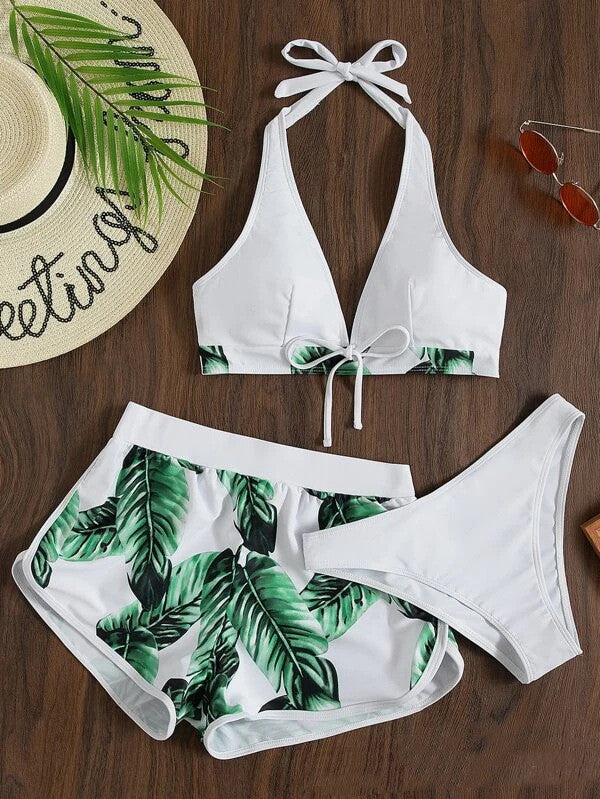 Set Bikini + pantaloncini con stampa(3 pezzi)