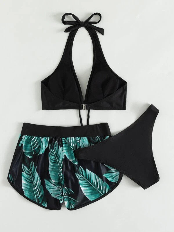 Set Bikini + pantaloncini con stampa(3 pezzi)